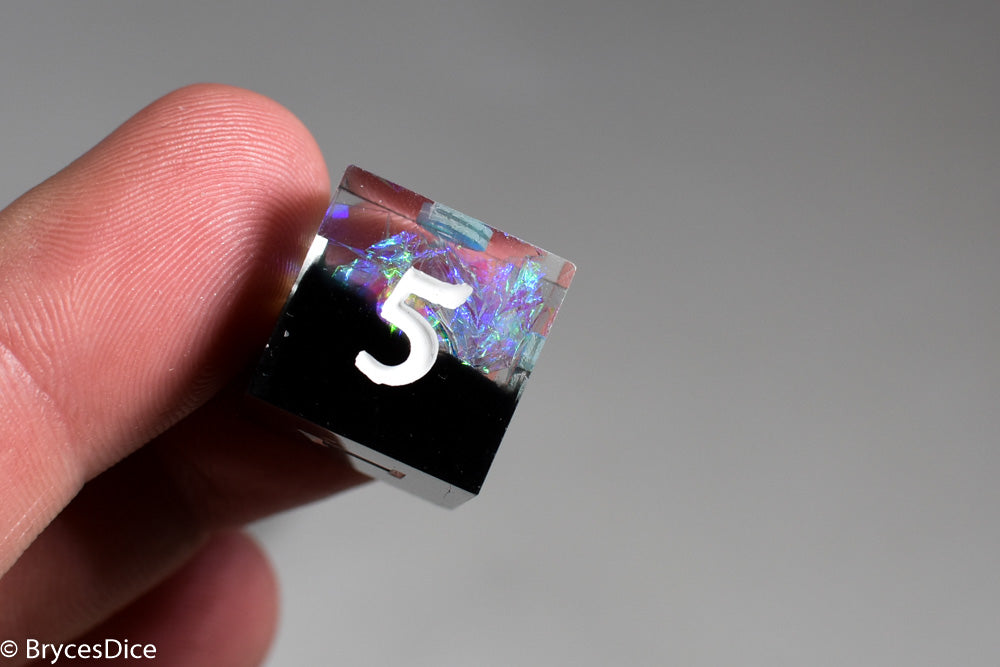 Deep Nether Sharp Edge Resin 7-Dice Dice (Blue-Green and Black w/ White Numbers)