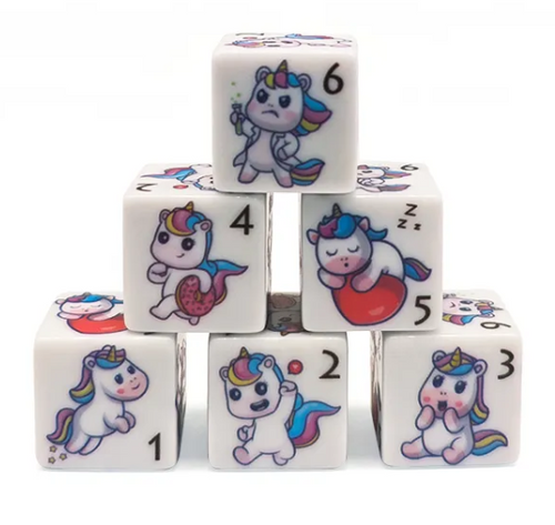 (White) Unicorn Dice | Printed d6 Dice Featuring Fantasy Animal Numbered